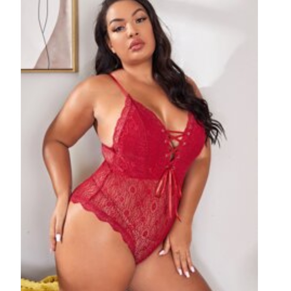 Red Lace, Lace Up Teddy